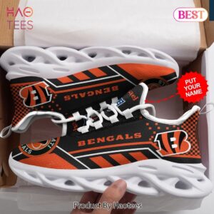 Cincinnati Bengals Black Mix Orange Custom Name Max Soul Shoes
