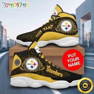 Custom Name NFL Pittsburgh Steelers Golden Black Air Jordan 13 Shoes Printed Logo JD 13