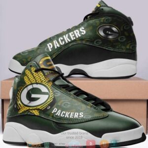 Green Bay Packer Nfl Big Logo Football Team 4 Air Jordan 13 Sneaker Shoes