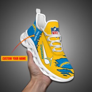 Los Angeles Chargers Personalized Ripped Design NFL Max Soul Shoes