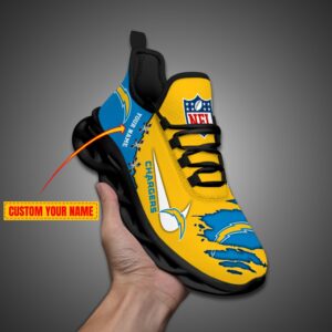 Los Angeles Chargers Personalized Ripped Design NFL Max Soul Shoes