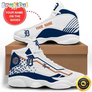 MLB Detroit Tigers Custom Name White Blue Air Jordan 13 Shoes