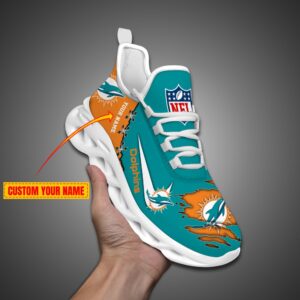 Miami Dolphins Personalized Ripped Design NFL Max Soul Shoes
