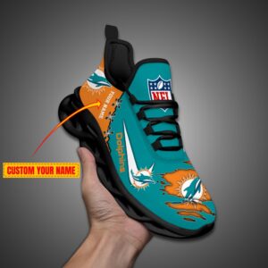 Miami Dolphins Personalized Ripped Design NFL Max Soul Shoes