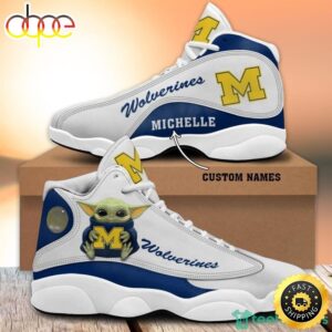 Michigan Wolverines Fans Baby Yoda Custom Name Air Jordan 13 Sneaker Shoes