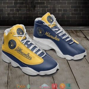 Milwaukee Brewers Mlb Teams Football Big Logo Air Jordan 13 Sneaker Shoes