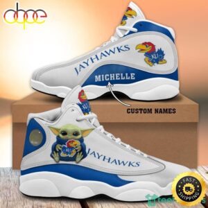 NCAA Kansas Jayhawks Custom Name Baby Yoda Air Jordan 13 Shoes