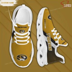 NCAA Missouri Tigers Custom Name Gold Black Max Soul Sneakers Sport Shoes