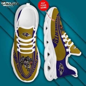 NFL Baltimore Ravens Custom Name Gold Purple Max Soul Shoes