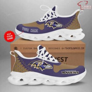 NFL Baltimore Ravens Custom Name Gold Purple Max Soul Sneakers Running Shoes