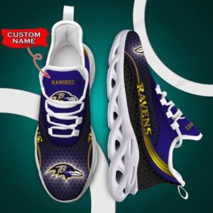 NFL Baltimore Ravens Custom Name Purple Black Max Soul Shoes V2