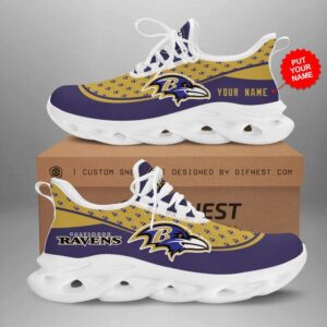 NFL Baltimore Ravens Custom Name Purple Gold Max Soul Shoes V2
