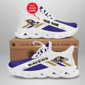 NFL Baltimore Ravens Custom Name White Purple Max Soul Shoes
