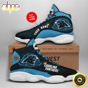 NFL Carolina Panthers Custom Name Blue Black Air Jordan 13 Shoes