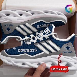 NFL Dallas Cowboys Custom Name Blue White Grey Stripes Max Soul Shoes