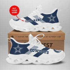 NFL Dallas Cowboys Custom Name White Blue Grey Stripes Max Soul Shoes