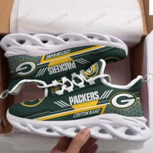 NFL Green Bay Packers Custom Name Green White Stripes Yellow Max Soul Shoes