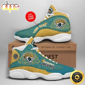 NFL Jacksonville Jaguars Custom Name Teal Gold Air Jordan 13 Shoes