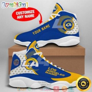 NFL Los Angeles Rams Custom Name Blue Yellow Air Jordan 13 Shoes