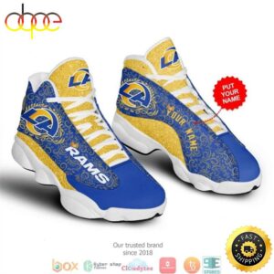NFL Los Angeles Rams Custom Name Blue Yellow Air Jordan 13 Shoes V2