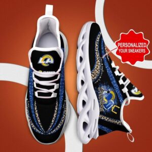NFL Los Angeles Rams Custom Name Leopard Prints Glitter Max Soul Shoes