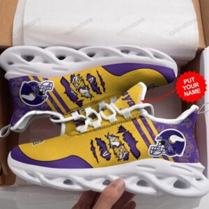 NFL Minnesota Vikings Custom Name Yellow Scratch Logo Purple Max Soul Shoes