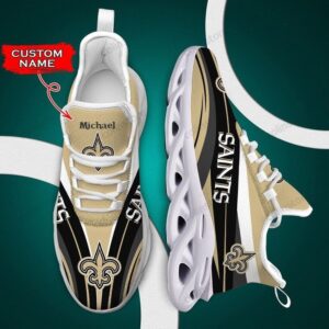 NFL New Orleans Saints Custom Name Golden Black Curve Max Soul Shoes