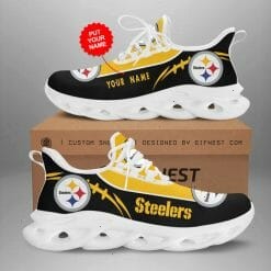 NFL Pittsburgh Steelers Custom Name Golden Black Max Soul Shoes