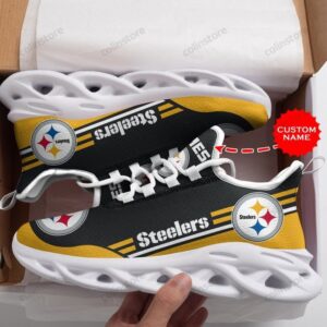 NFL Pittsburgh Steelers Custom Name Golden Black Max Soul Shoes V2
