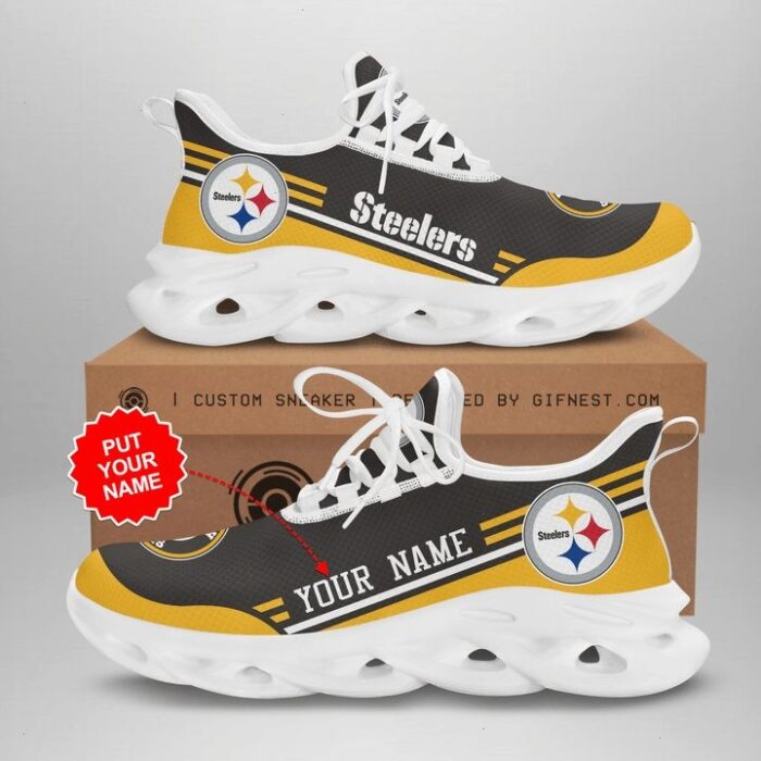 NFL Pittsburgh Steelers Custom Name Light Black Golden Max Soul Shoes