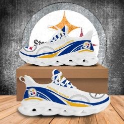 NFL Pittsburgh Steelers White Blue Golder Logo Sneakers Max Soul Shoes for Fans