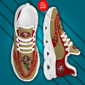NFL San Francisco 49ers Custom Name Golden Pattern Max Soul Shoes