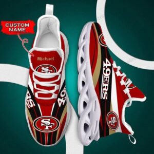 NFL San Francisco 49ers Custom Name Red Golden Max Soul Shoes V2