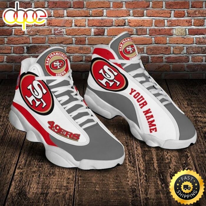 NFL San Francisco 49ers Custom Name White Grey Red Air Jordan 13 Shoes