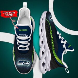 NFL Seattle Seahawks Custom Name Navy Black Max Soul Shoes V2