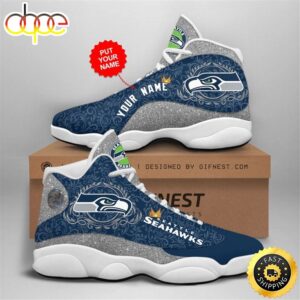 NFL Seattle Seahawks Custom Name Navy Grey Air Jordan 13 Shoes