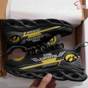 Personalize NCAA Iowa Hawkeyes Black Gold Max Soul Sneakers Sport Shoes