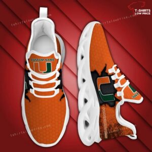 Personalize NCAA Miami Hurricanes Orange Scratch Max Soul Sneakers Sport Shoes