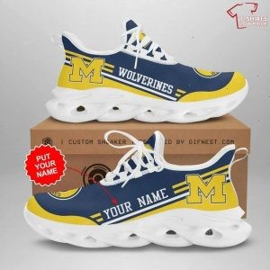 Personalize NCAA Michigan Wolverines Blue Maize Max Soul Sneakers Running Shoes