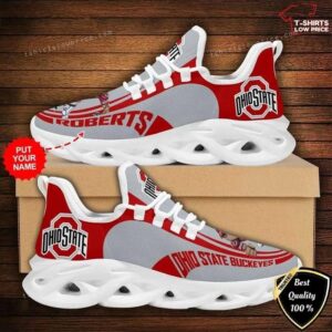 Personalize NCAA Ohio State Buckeyes Gray Scarlet Max Soul Shoes Running Sneakers