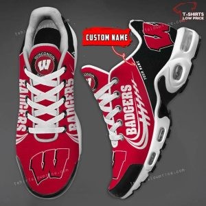 Personalize NCAA Wisconsin Badgers Red Black Max Soul Shoes Running Sneakers