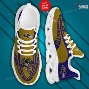 Personalize NFL Baltimore Ravens Gold Purple Max Soul Sneakers Running Shoes