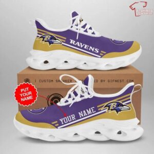 Personalize NFL Baltimore Ravens Purple Gold Max Soul Sneakers Sport Shoes