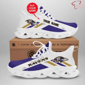 Personalize NFL Baltimore Ravens White Purple Max Soul Sneakers Sport Shoes