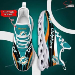 Personalize NFL Miami Dolphins Aqua Black Max Soul Shoes Running Sneakers