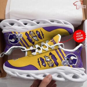 Personalize NFL Minnesota Vikings Yellow Scratch Logo Purple Max Soul Sneakers Sport Shoes