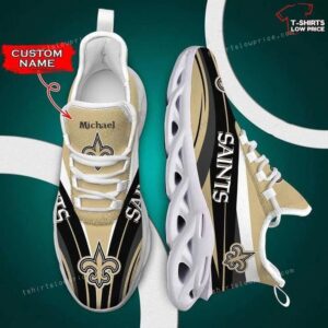 Personalize NFL New Orleans Saints Golden Black Curve Max Soul Sneakers Running Shoes