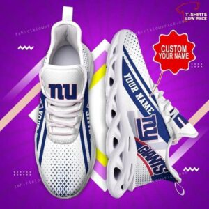Personalize NFL New York Giants White Blue Max Soul Sneakers Running Shoes