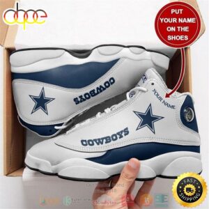 Personalized Dallas Cowboys NFL Football Team Custom White Blue Air Jordan 13 Shoes