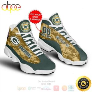 Personalized Green Bay Packerss NFL Camo Custom Air Jordan 13 Shoes